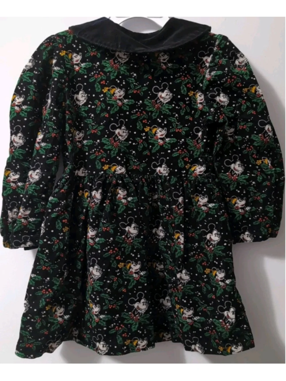 Vintage 90s Disney Christmas Dress Toddler Girl Black Corduroy Mickey Minnie 4